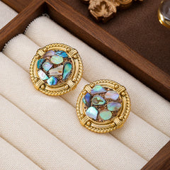 Ladies Blue Purple Abalone Shell Circle Shape S925 Silver 18k Gold-plated Stud Earring Fashion Elegant in Stock Daily Jewelry