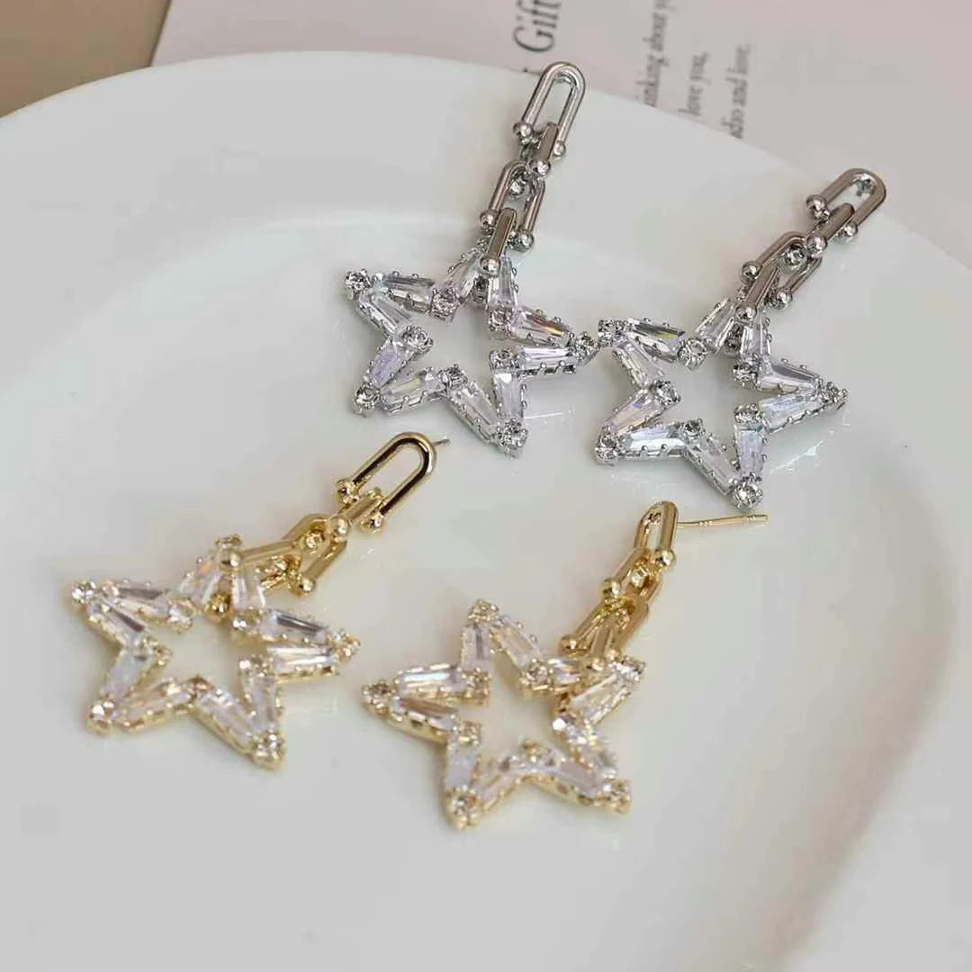 Girly Aesthetic Heart Star Shape Medium Drop Earring Fashion Glitter Sparking Glamorous Wholesale Jewelry Accessories for Daily