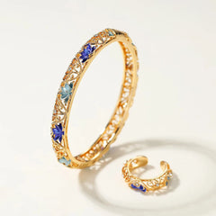 Fashion Vintage Charms Elegant Bangles Charms Rings for Girls Dainty Flowers Graceful Jewelry Sets for Women Ladies Accessories