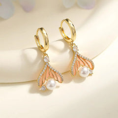 Luxury Imitation Pearl Rhinestone Heart Shaped Drop Earrings for Girls Elegant Trendy Dainty Jewellry for Women Lady Accessories
