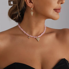 Fashion Sweet Solid Color Pink Beads Necklaces for Girls Sweet Cute Glamorous Charms Jewelry for Women Ladies Accessories