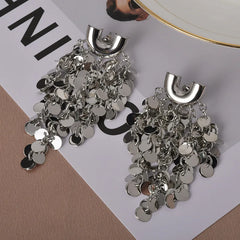 European and American Metal Style Sequined Tassel Stud Earrings  Elegant Statement Fashionable Grunge Ear Accessories Wholesale