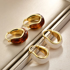 High-end Irregular Hoop Earrings Coffee-colored Resin OEar Buckles Elegant Light Luxury Earrings Women Fashionable and Stylish