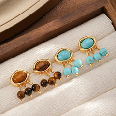 Women S925 Silver 18k Gold-plated Tiger Eye Stone Stud Earring Brown Green Low MOQ Factory Price Fashion Jewelry for Female