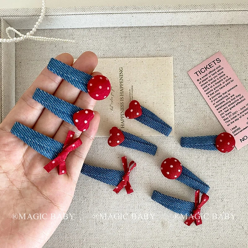 Fashion Denim Bowknot Polka Dot Hair Clips for Baby Girls Classic Stylish Snap Clips for Kids Children Hair Accessories in Stock