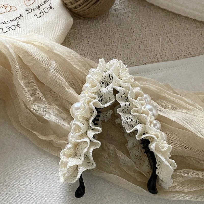 Gentle Banana Clips White Lace Hair Clips for Women Girls with Imitation Pearl French Elegant High-end Hair Accessory Wholesale