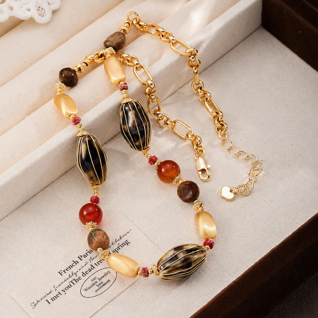 Fashion Ceramic Red Agate Turquoise Copper 18K Gold Plated Jewelry Sets for Girls Necklaces Drop Earrings for Women Ladies Bulk