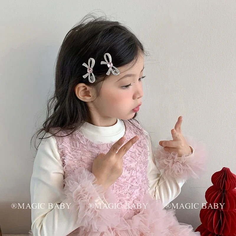 Fashion Glitter Bowknot Rhinestone Hair Clips for Baby Girls Cute Kawaii Luxurious Alligators for Kids Children Hair Accessories