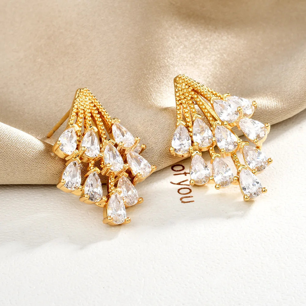 Super Fairy Firework Stud Earrings Water Drop Glitter Zircon Earrings Fashionable Stylish Light Luxury Ear Jewelry Accessories