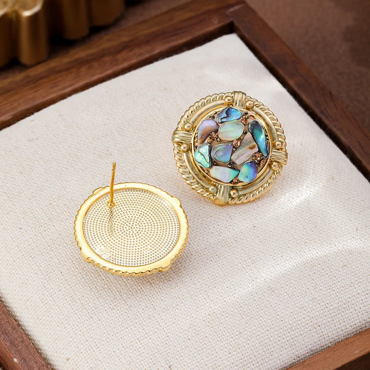 Ladies Blue Purple Abalone Shell Circle Shape S925 Silver 18k Gold-plated Stud Earring Fashion Elegant in Stock Daily Jewelry
