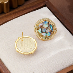 Ladies Blue Purple Abalone Shell Circle Shape S925 Silver 18k Gold-plated Stud Earring Fashion Elegant in Stock Daily Jewelry