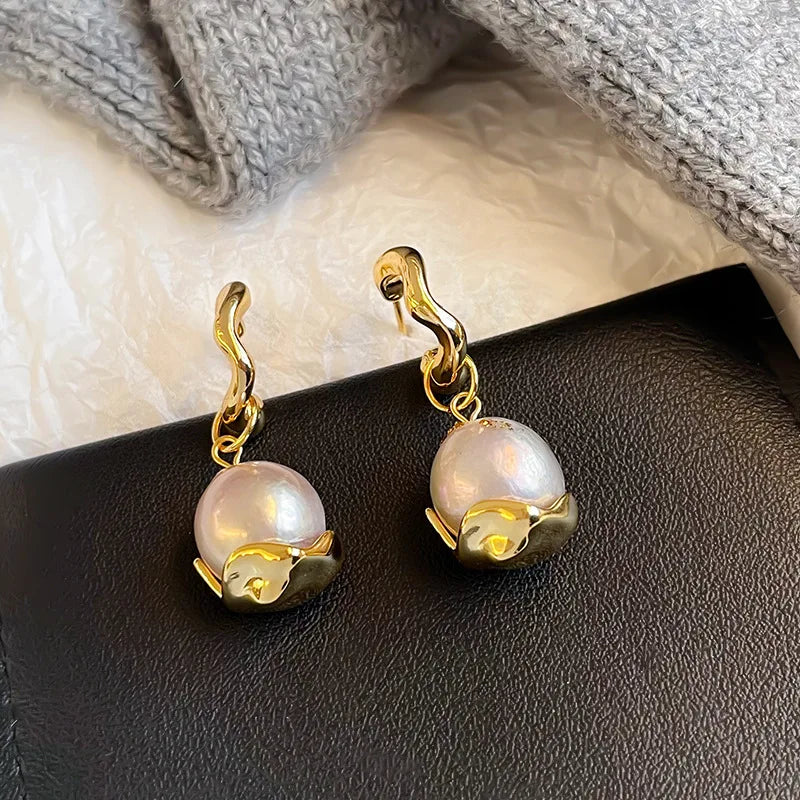 Fashion Freshwater Pearl S925 Silver 18K Gold Plated Drop Earrings for Girls Elegant Jewelry for Women Ladies Wholesale Bulk