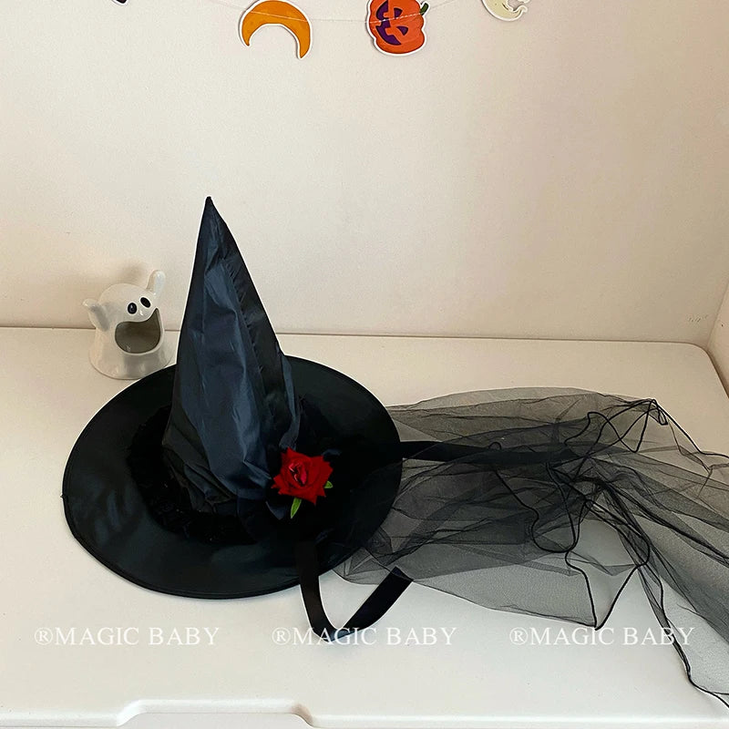 Halloween Witch Hat for Kids Butterfly Skull Spooky Cute Children Costume Party Headwear Trick or Treat Magic Witchcraft Gift