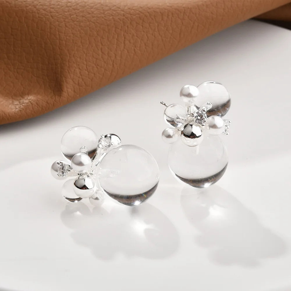Korean-style Elegant Transparent Crystal Round Stud Earrings with Zirconium Inlaid Unique Trendy Fashionable Ear Jewelry Bulk