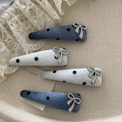 Women 2025 Hot Sale Dots Bowknot White Blue Snap Clips Fashion Elegant Glitter in Stock Hairpins Accessories for Female Office
