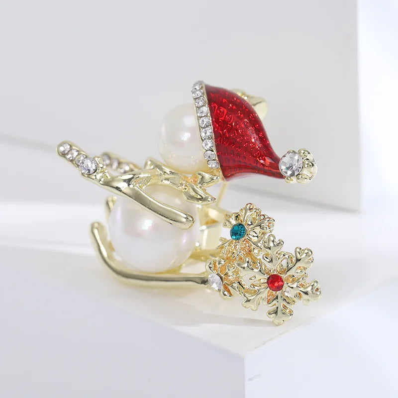 Fashion Snowman Snowflake Christmas Lustrous Brooches for Girls Stylish Trendy Pins Jewelry for Women Lady Accessories Hot Sale