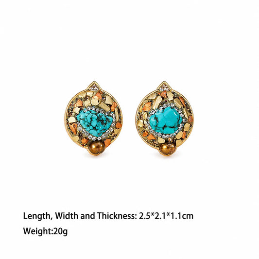 Fashion Turquoise Freshwater Pearl S925 Silver Copper 18K Gold Plated Stud Earrings for Girls Vintage Jewelry for Women Ladies