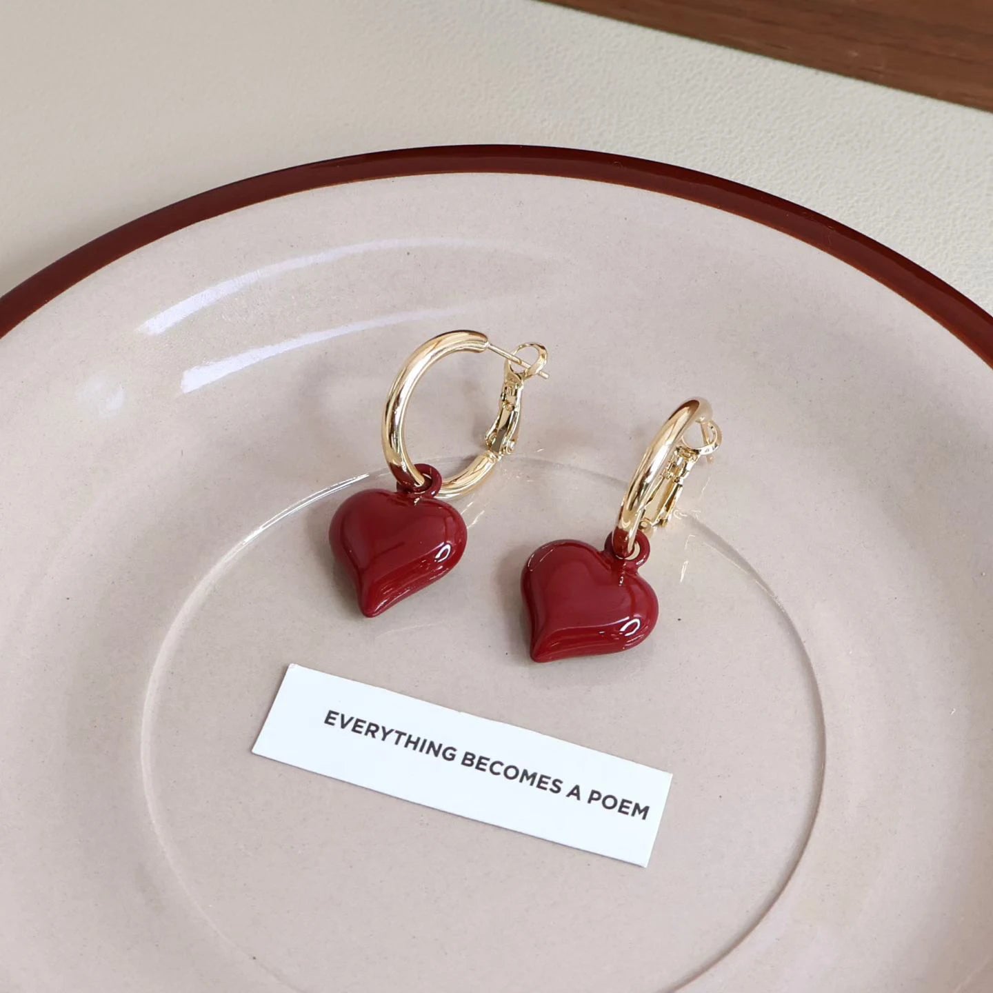 Fashion Simple Minimalistic Classic Red Solid Color Hoop Earrings for Girls Art Deco Charms Jewelry for Women Ladies Accessories