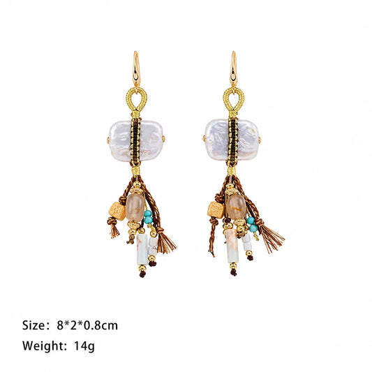 Women Blue Turquoise Baroque Pearl Gold Thread Earring Fashion Charms Dainty Factory Price in Stock Jewelry for Female Causal
