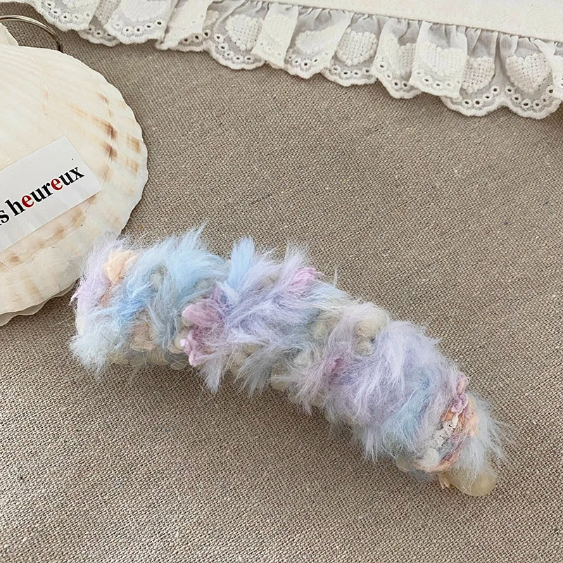 Women Winter Autumn Fluffy Hot Sale Banana Clips Fashion Sweet Trendy Elegant Wholesale in Stock Hair Clips Accessory for Daily