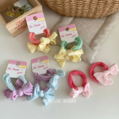 Kids Color Blocked Bowknot Small Scrunchies Sweet Fashion High Elastic in Stock Hair Ties Accessories for Children Girls Daily
