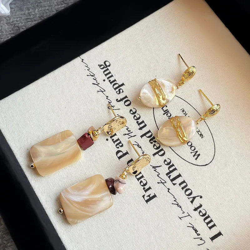 Fashion Abalone Shell Natural Stone Crystal S925 Silver  18K Gold Plated Jewelry Sets for Girls Earrings Necklaces for Women