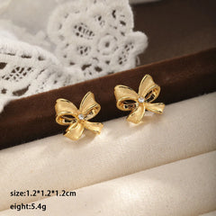 Fashion Bowknot Butterfly 18K Gold Plated Stud Earrings for Girls Simple Classic Minimalistic Jewelry for Women Ladies Wholesale