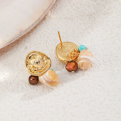 Ladies Shell Turquoise S925 Silver Freshwater Pearl Stud Earring Elegant Charms Dainty Low MOQ in Stock Bulk Jewelry for Women