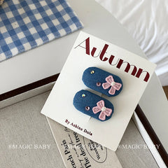 Kids Blue Bowknot Rhinestone Small Snap Clips Glitter Sweet Cute Fashion Wholesale in Stock Hairpins Accessories for Children