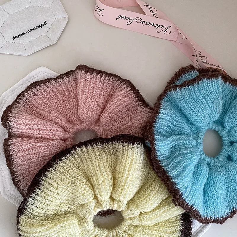 Women Solid Color Oversized Warm Yarn Thick Thin Hair Scrunchies Fashion Simple Customized in Stock Female Hair Ties Accessories