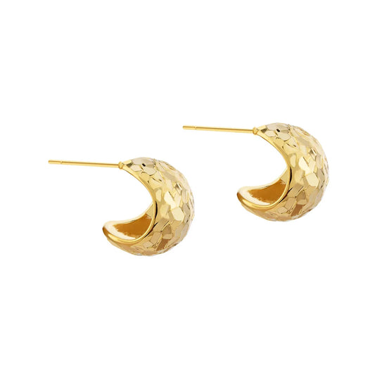 14K Gold Plated Textured Hoop Earrings for Women Gold Chunky C Shaped Stud Earrings Trendy Fashion Jewelry Accessories Wholesale