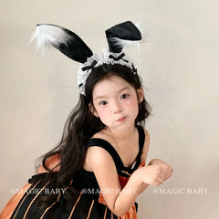 Halloween Bunny Ears Headband for Kids Lace Spooky Cute Rabbit Hairband Children Costume Party Hair Accessories Trick or Treat