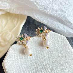 Fashion Freshwater Pearl Sweet Elegant S925 Silver Drop Earrings for Girls 18K Gold Plated Jewelry for Women Ladies Wholesale