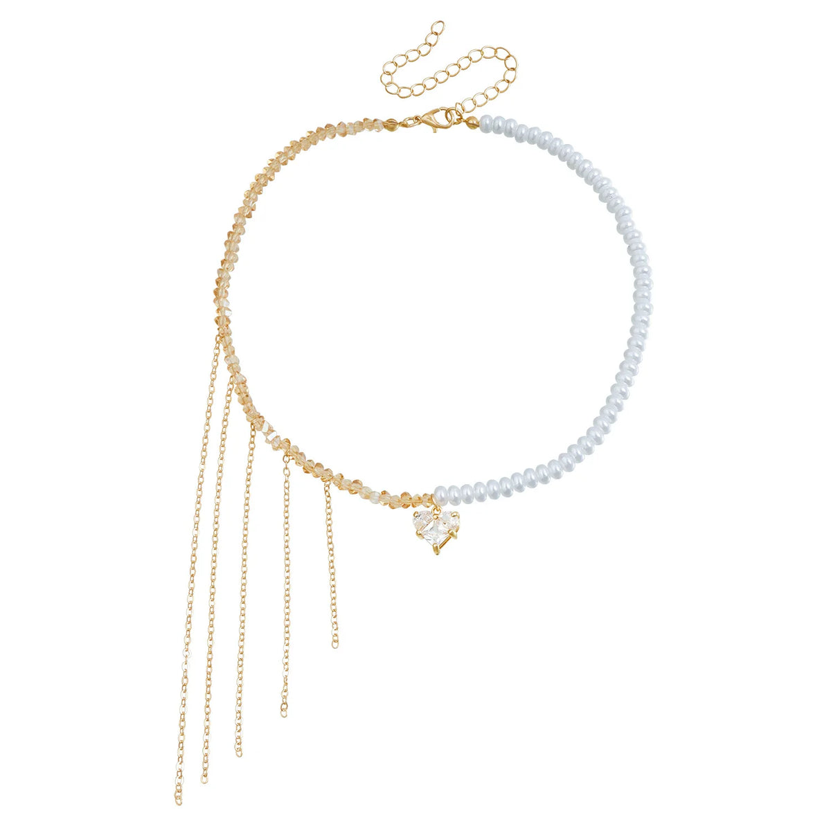 Fashion Tassel Heart Shaped Imitation Pearl Glitter Necklaces for Girls Sweet Elegant Jewelry for Women Ladies Accessories