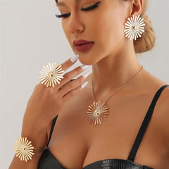 Fashion Simple Flowers Floral Minimalistic Necklaces for Girls Sweet Bold Dainty Jewelry Suits Sets for Women Ladies Accessories