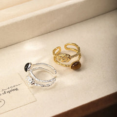 Unisex Silver Gold Color Copper Tiger Eye Stone Black Agate Open Rings Fashion Charms Dainty Factory Price in Stock Jewelry