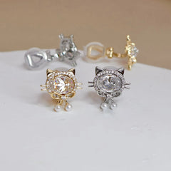 Ladies Cat Shape Imitation Pearl Small Clip-on Earring Sparking Glitter Fashion Cute Wholesale High Quality Jewelry Accessories