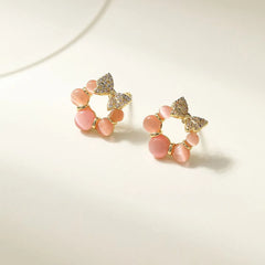 Ladies Star Heart Strawberry Shape Mini Stud Earring Fashion Sweet Pink Rhinestone Jewelry Accessories for Women Daily Holiday