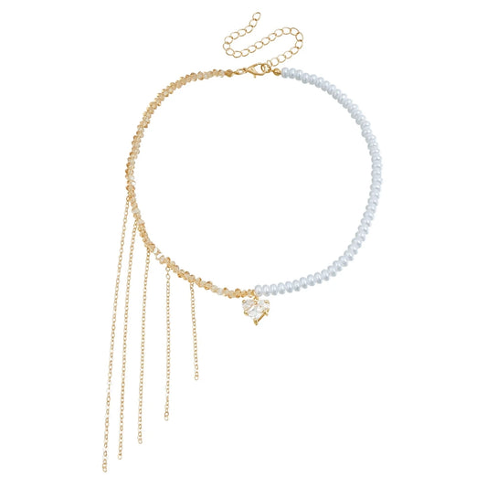 Fashion Tassel Heart Shaped Imitation Pearl Glitter Necklaces for Girls Sweet Elegant Jewelry for Women Ladies Accessories