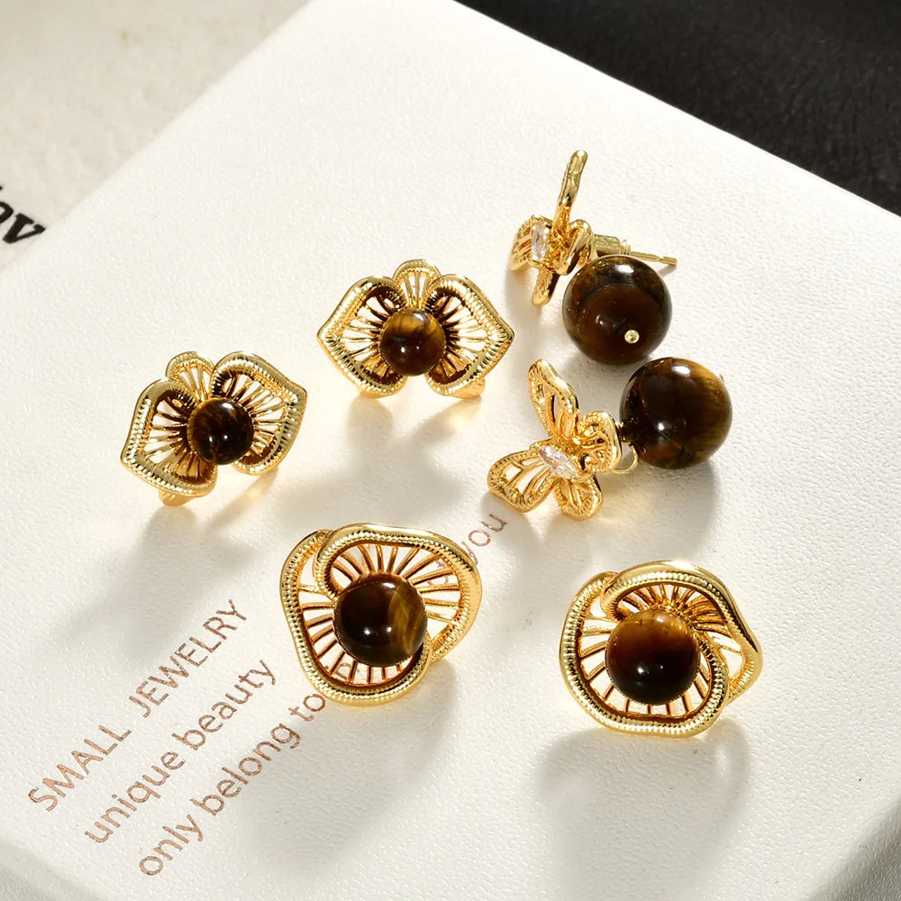 Women's Retro Bow Stud Earrings Coffee Hollowed-out Flowers Earrings Exquisite Fashionable and Elegant Earrings Jewelry Bulk