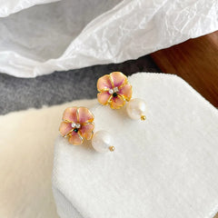 Fashion Flower Freshwater Pearl Drop Earrings for Girls 18K Gold Plated Jewelry for Women Ladies Wholesale China Factory Bulk