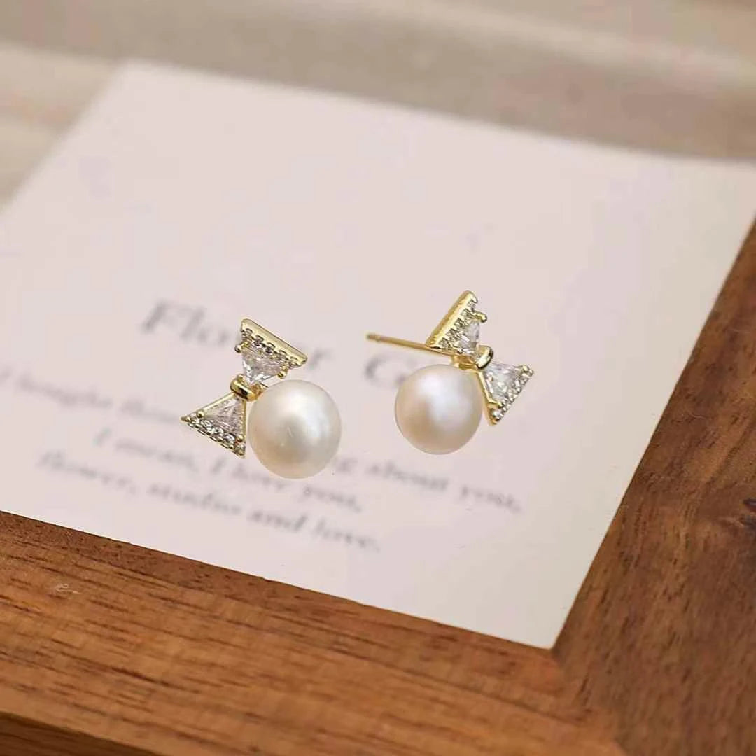 Elegant Sweet Fashion Bowknot Drop Earrings for Girls Glamorous Luxury Imitation Pearl Jewelry for Women Ladies Accessories