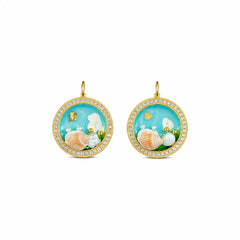 Women Green Shell Flower 18k Gold-plated Zircon Drip Glaze Hand-Painted Graffiti Stud Hoop Earring Low MOQ in Stock for Causal