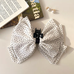 Hot Sale Medium Scrunchies Hair Claws Simple Fashion Black Dots White Fabric Wholesale Stock Hair Ties Clips Accessory Set for