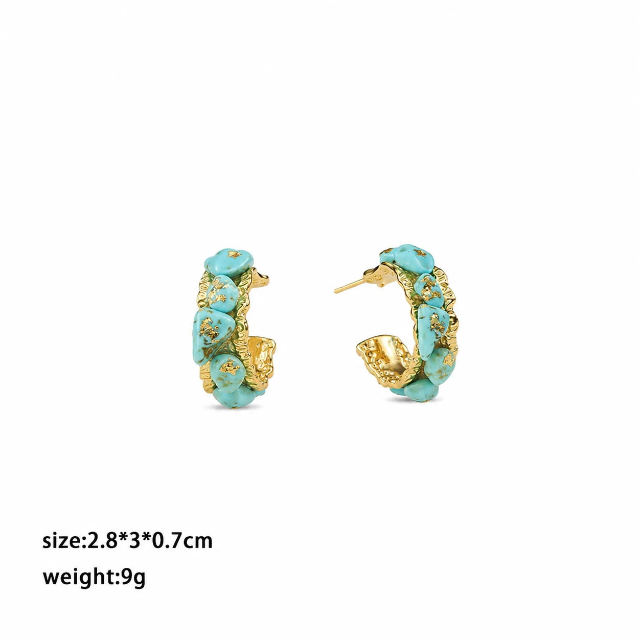 Fashion Tiger Eye Stone Blue Turquoise Shell 18K Gold Plated S925 Silver Hoop Earrings for Girl Jewelry for Women Lady Wholesale