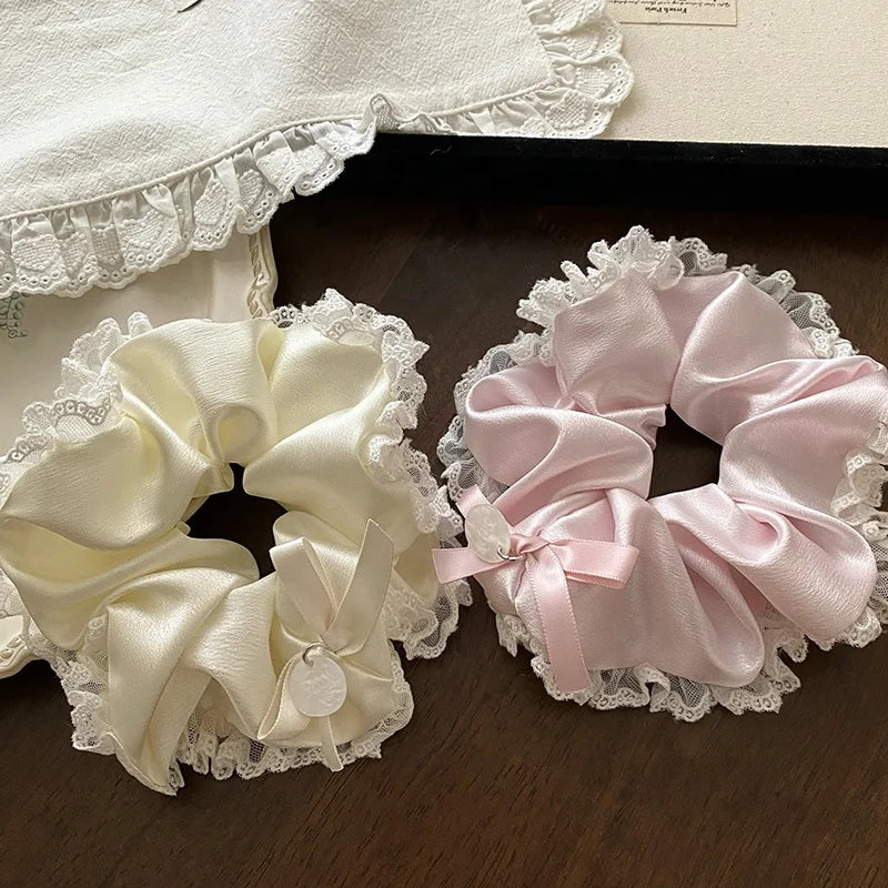 Fashion Lustrous Lace Elegant Scrunchies for Girls Sweet Cute Trendy Hair Ties for Women Ladies Hair Accessories in Stock