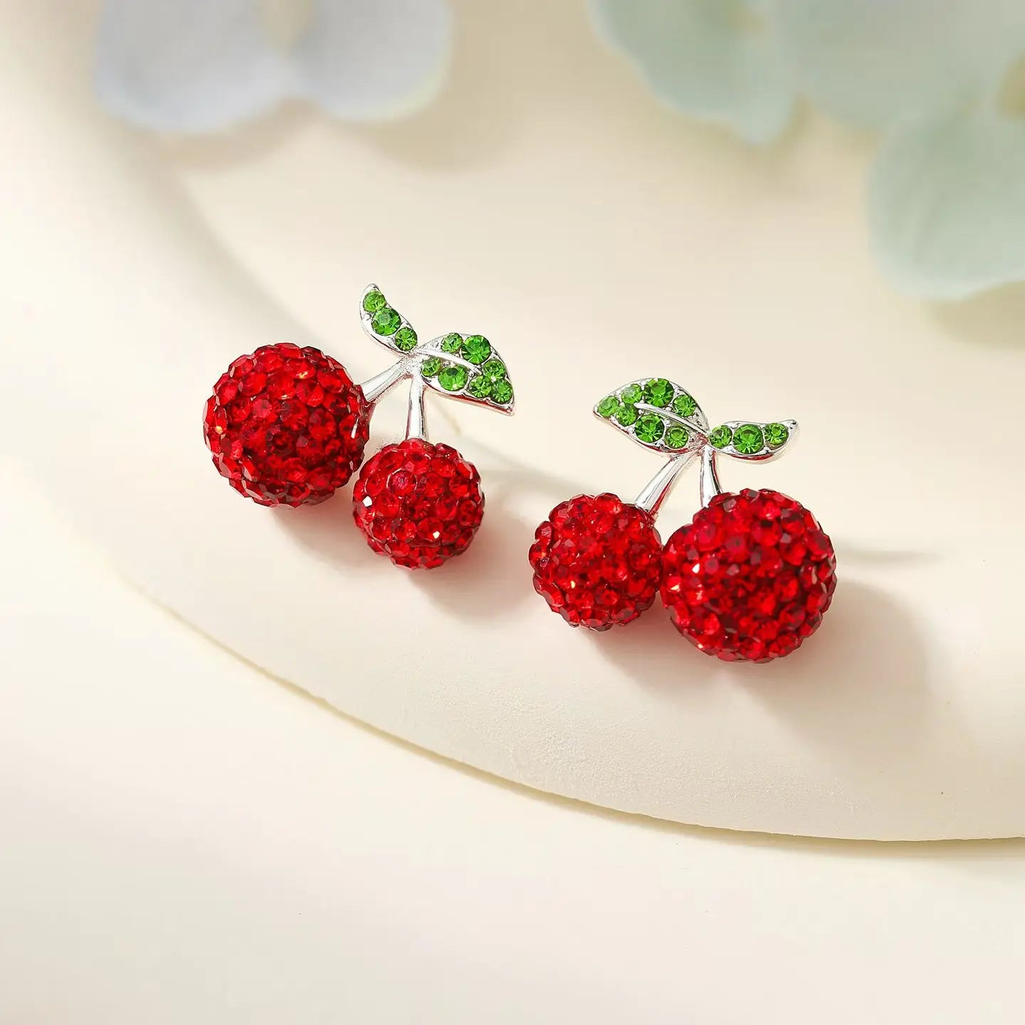 Fashion Trendy Bowknot Fruits Cherry Stud Earrings for Girls Sweet Cute Charms Glamorous Jewelry for Women Ladies Accessories