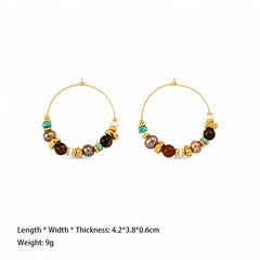 Fashion Tiger Eye Stone Turquoise Freshwater Pearl Shell Hoop Earrings for Girls 18K Gold Jewelry for Women Ladies Wholesale