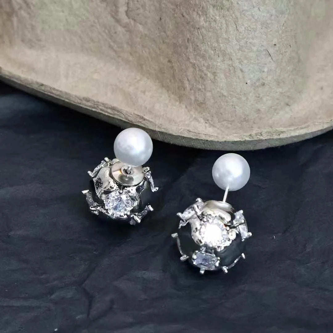 Luxury Elegant French Style Art Deco Stud Earrings for Girls Graceful Trendy Imitation Pearl Jewellry for Women Lady Accessories