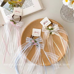 Sweet Ribbon Flower High Elastic Scrunchies for Baby Girls Cute Fashion Hair Ties for Kids Children Hair Accessories in Stock